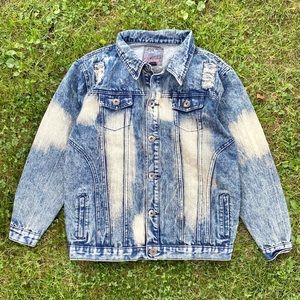 Lion Dynasty Denim Distressed Jacket Acid Wash Boys XL (A)